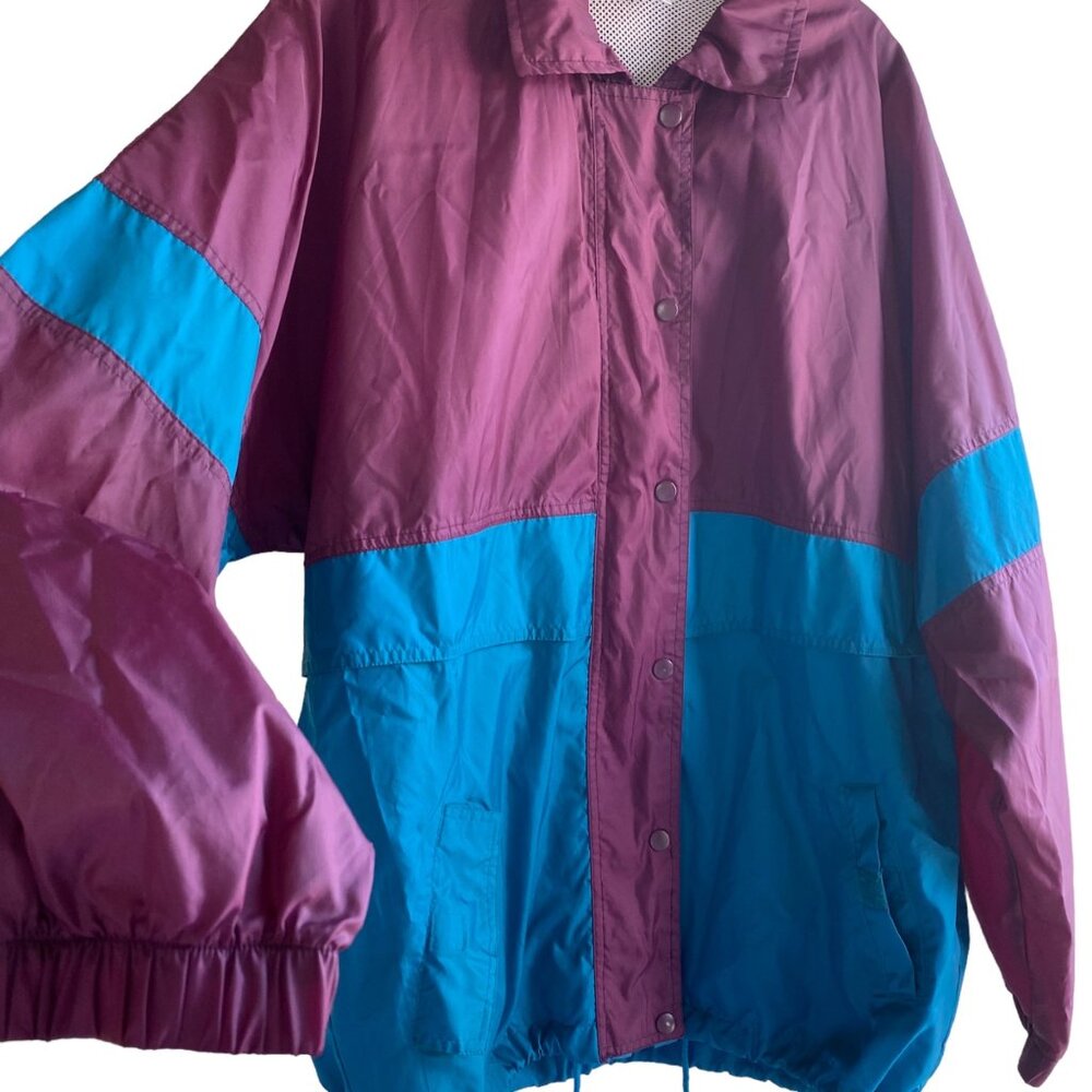 Vintage 90s Golfsmith Golf Nylon Men Windbreaker Jacket Purple Teal Green Vented - Picture 4 of 15